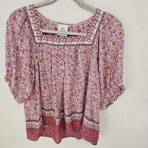 Womens Knox Rose Square Neck Floral Short Sleeve Blouse Boho Fairycore Casual